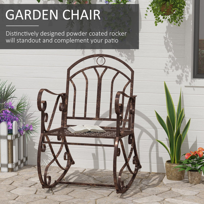 Garden Rocking Chair for Easy Outdoor Relaxation with Wide Seat and Armrests Bronze Red Outsunny