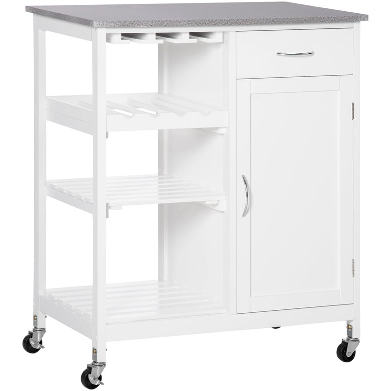 White Kitchen Trolley, Wine Rack, Drawer, Cabinet, Wheels
