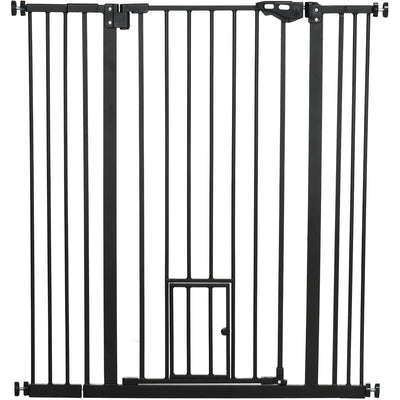 Extra Tall Pet Gate with Door (74-101cm) - Black Pawhut