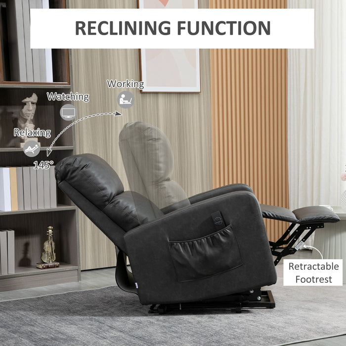 Rising Recliner Chair for Elderly, Charcoal Grey Leather
