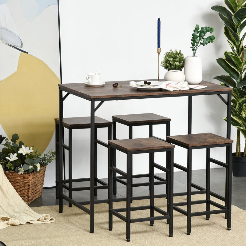 5pc Industrial Bar Table and Stool Set