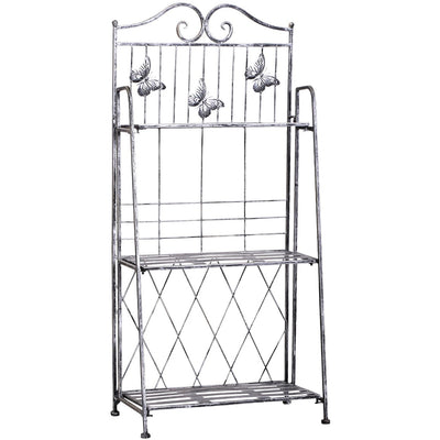 3 Tier Folding Metal Plant Stand for Indoor or Outdoor Space Saving Display Silver Grey Outsunny