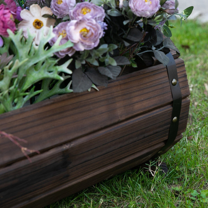 2pc Wooden Barrel Planter Outsunny