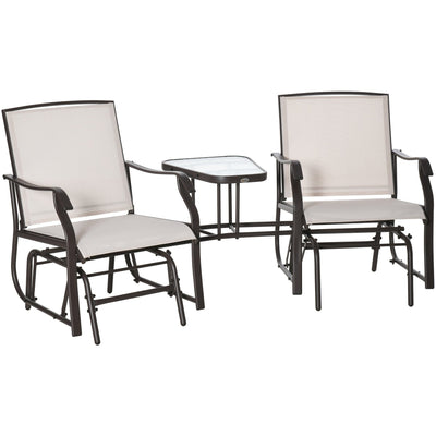 Beige Garden Double Glider with Table Outsunny