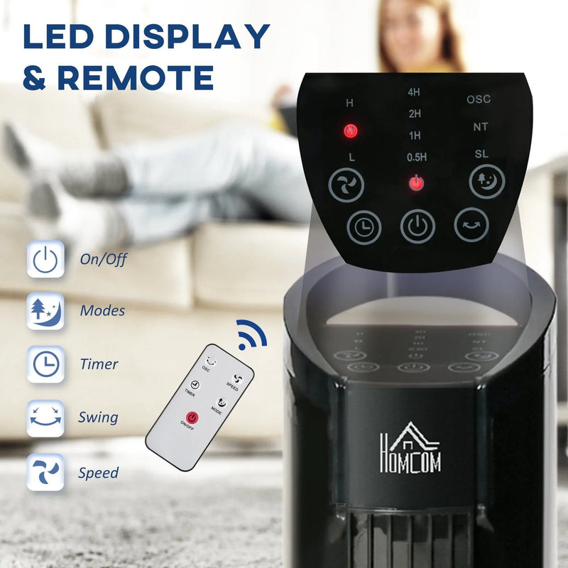 70° Oscillating Tower Fan with Remote, 3 Speed, 7.5h Timer Homcom