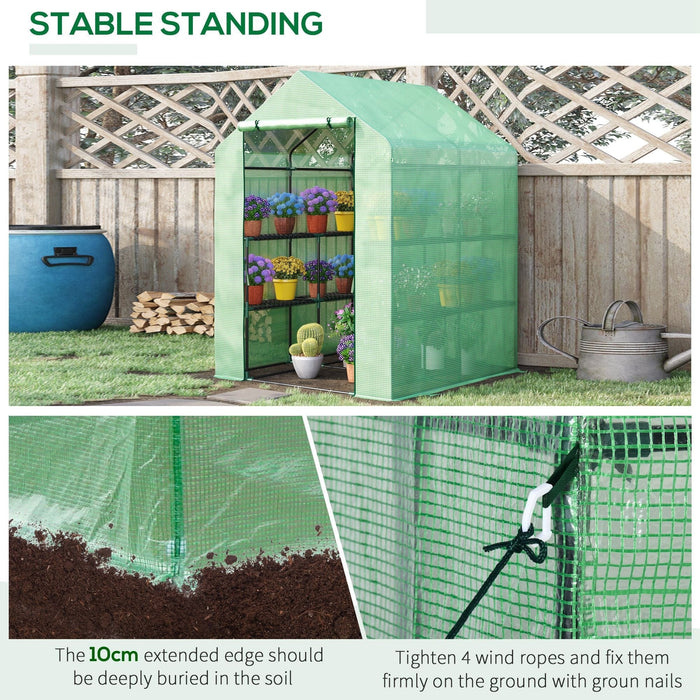 Outdoor Polytunnel Greenhouse, Shelves, 143x138x190cm, Green