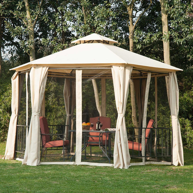 Hexagonal Metal Frame Gazebo With Sides, 3x3m