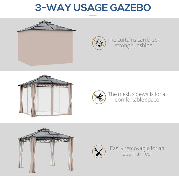 3x3 m Polycarbonate Gazebo with Galvanized Steel Frame