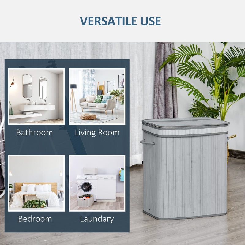 Foldable Laundry Basket, Grey Wood