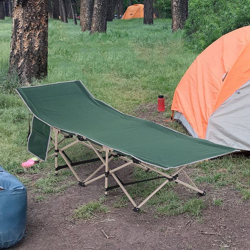 Outsunny Single Person Camping Folding Cot Outdoor Patio Portable Military Sleeping Bed Travel Guest Leisure Fishing with Carry Bag, Green Outsunny
