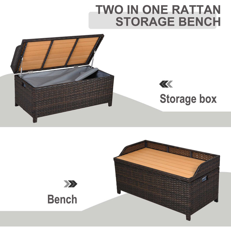Rattan Garden Storage Box with Gas-Sprung Lid & Bench Seat