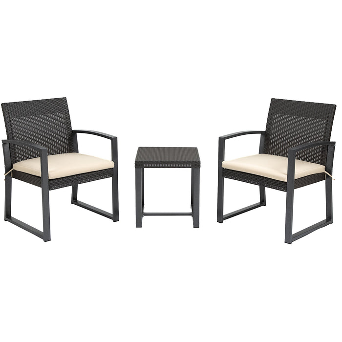 3-PC Rattan Style Bistro Set, Cushioned Chairs, Brown