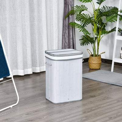 Foldable Laundry Basket, Grey Wood Homcom