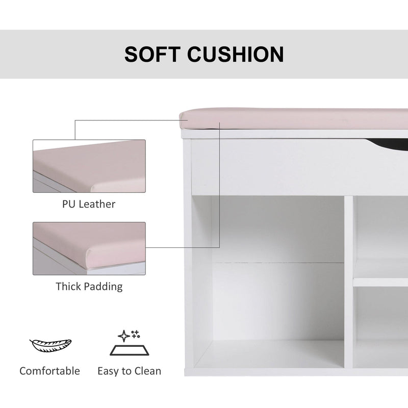 Shoe Bench With Cushion, White/Pink