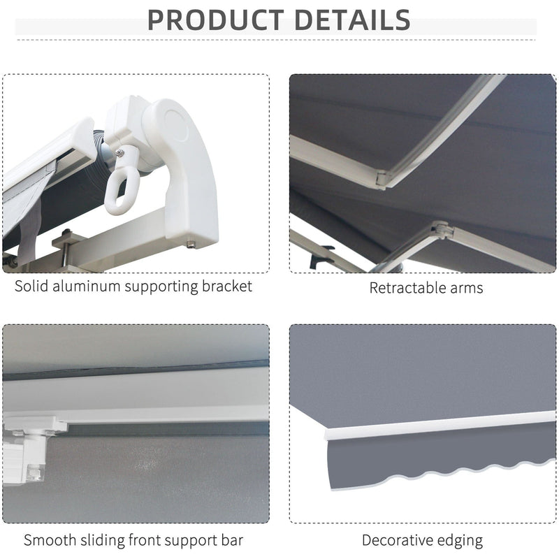 Manual Patio Awning - 4 x 3m Aluminium Retractable Sun Shade