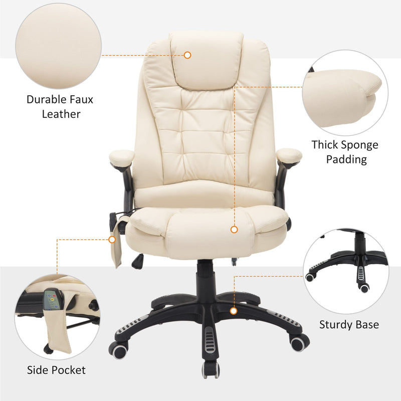 Beige High-Back Massage Executive Chair with Tilt