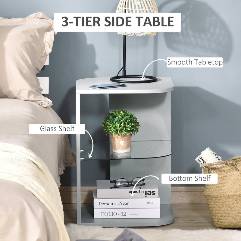 Modern Bedside Table With Glass Shelf