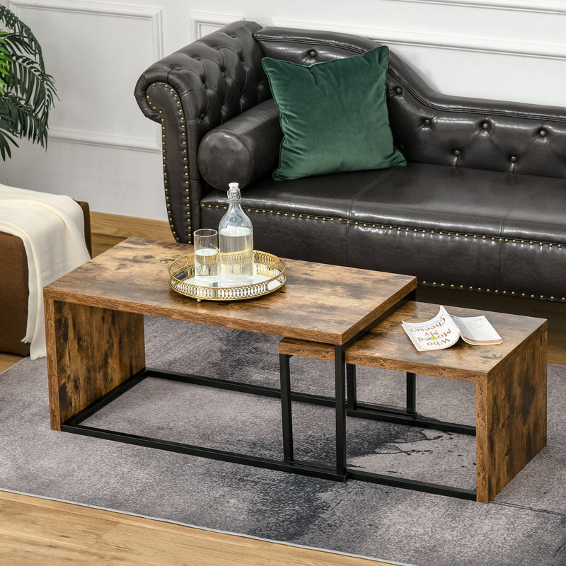 2pc Industrial Coffee Tables, Black & Brown