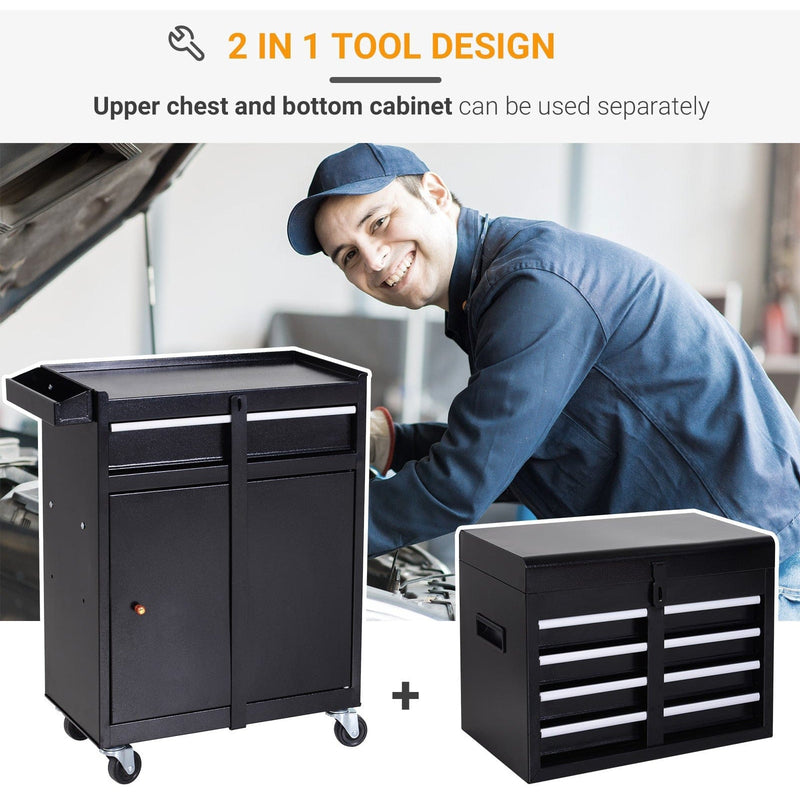 2-in-1 Metal Tool Chest on Wheels, Black