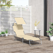 Outsunny Reclining Chair Sun Lounger Folding Lounger Seat with Sun Shade Awning Beach Garden Outdoor Patio Recliner Adjustable (Beige) Outsunny
