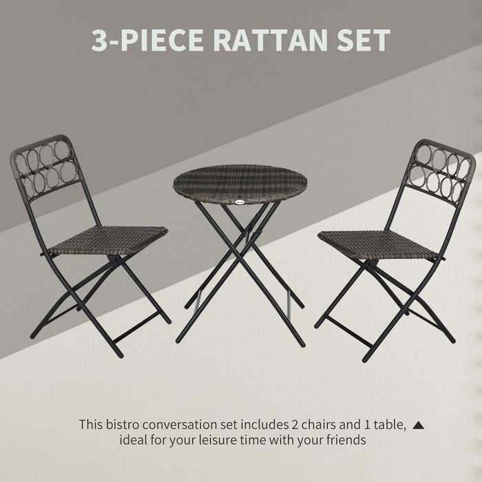 Compact 2-Seater Rattan Bistro Set - Grey