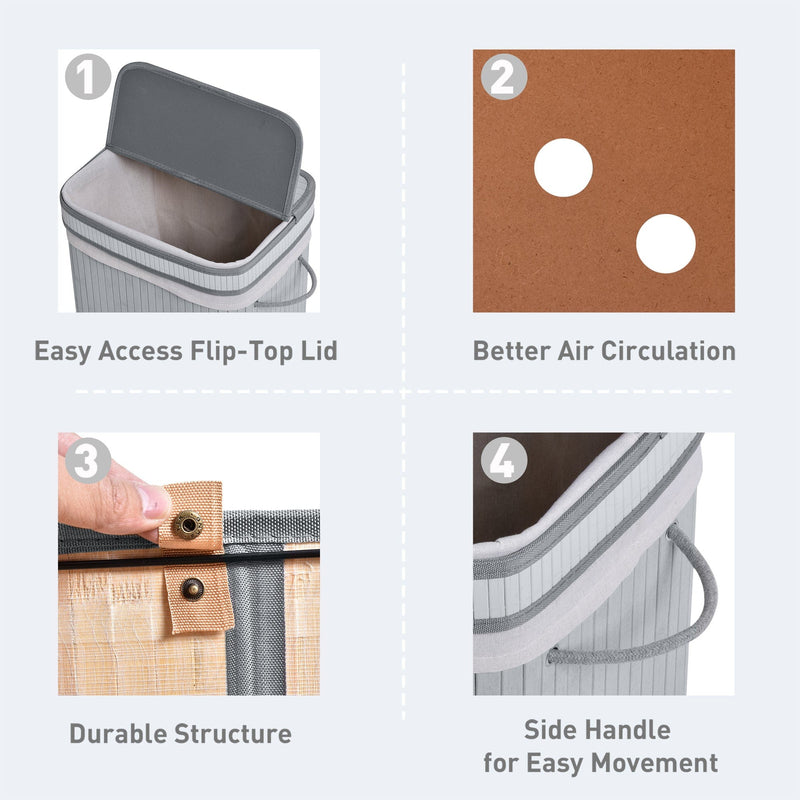 Foldable Laundry Basket, Grey Wood