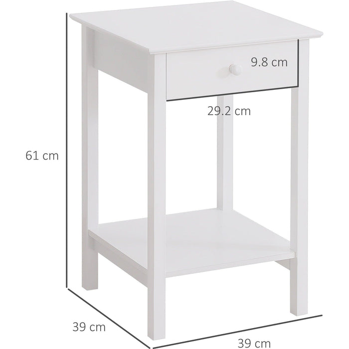 Elegant Bedside Table With Drawer, White