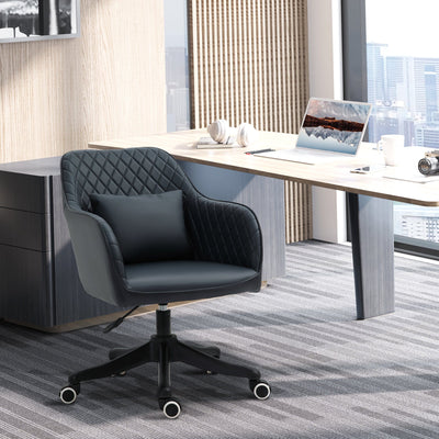 Blue Leather Vibrating Office Chair with Massage Pillow Vinsetto