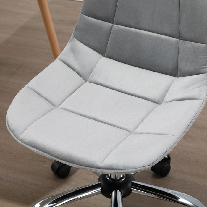 Grey Velvet Office Swivel Chair Without Arms