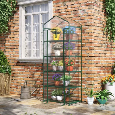 Metal Frame Mini Greenhouse, 5-Tier, PVC Cover, Clear Outsunny