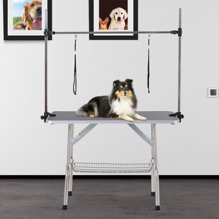 Adjustable Dog Grooming Table with Safety Slings, 107cm