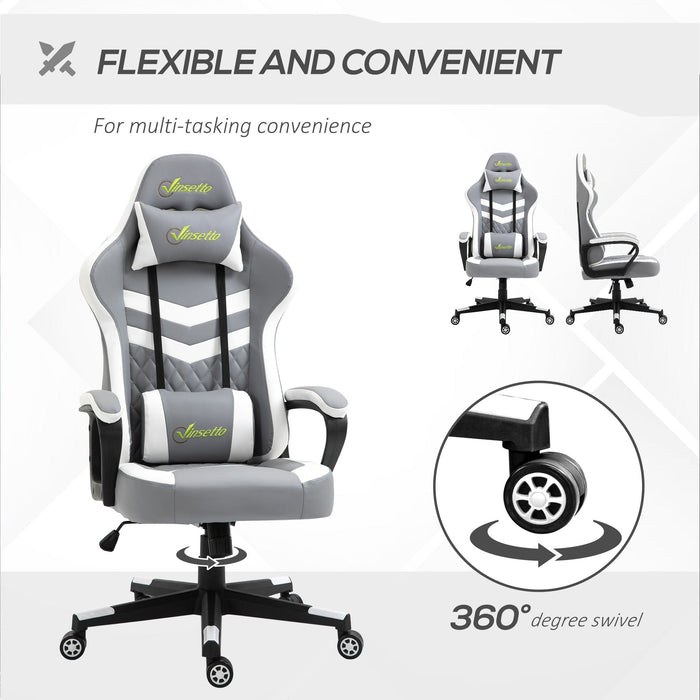 Grey White Gaming Chair with Lumbar Support