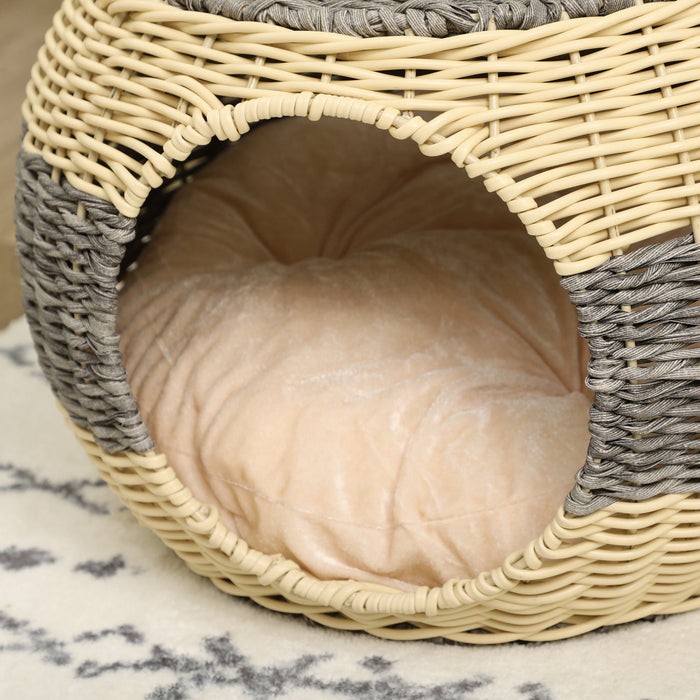 Wicker Cat Cave With Washable Cushion - 40x30cm