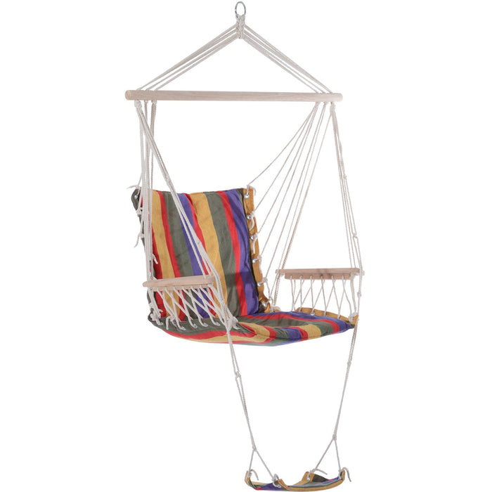 Outdoor Hammock Chair - Wooden Footrest, Armrest - Cotton
