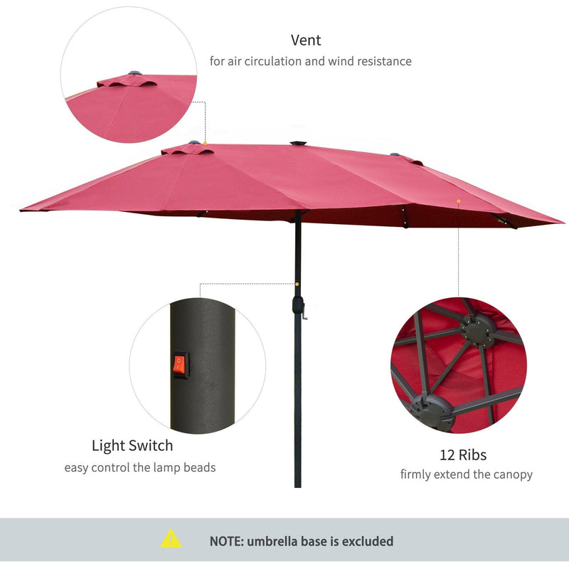 4.4m Double Sided LED Garden Parasol - Patio Sun Shade