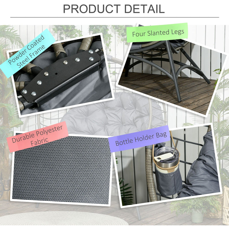 Foldable Rattan Egg Chair - Indoor/Outdoor - Grey/Black