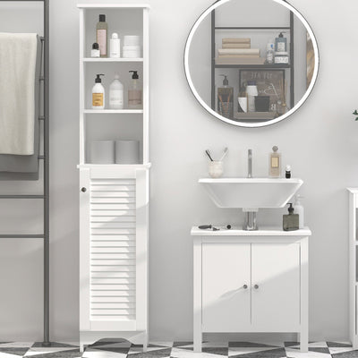Tall Slim Bathroom Storage Cabinet, 34 x 20 x 165 cm, White Kleankin