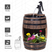 Outsunny Wood Barrel Patio Water Fountain Electric Pump Garden Decorative Ornament with Flower Planter Decor Outsunny