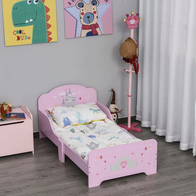Kids Single Bed with Castle Design, Pink Homcom