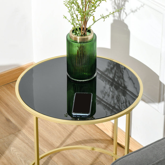 Modern Gold Base Round Side Table with Tempered Glass Top