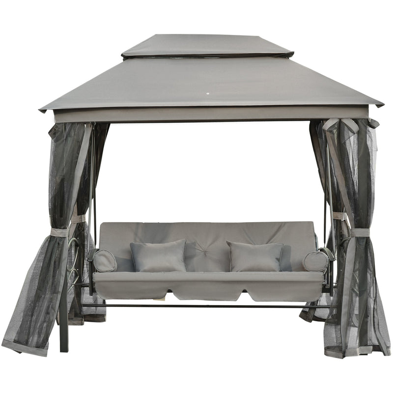 3 Seater Garden Swing Seat With Canopy, Grey Outsunny