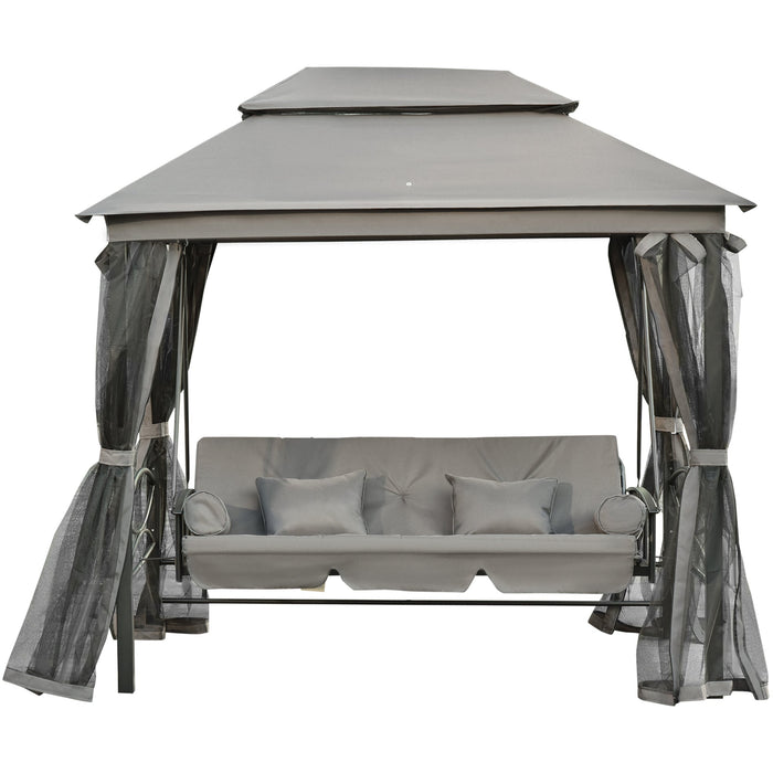 3 Seater Garden Swing Seat With Canopy, Grey