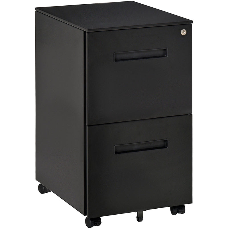 Black Lockable Mobile File Cabinet with Adjustable Partition