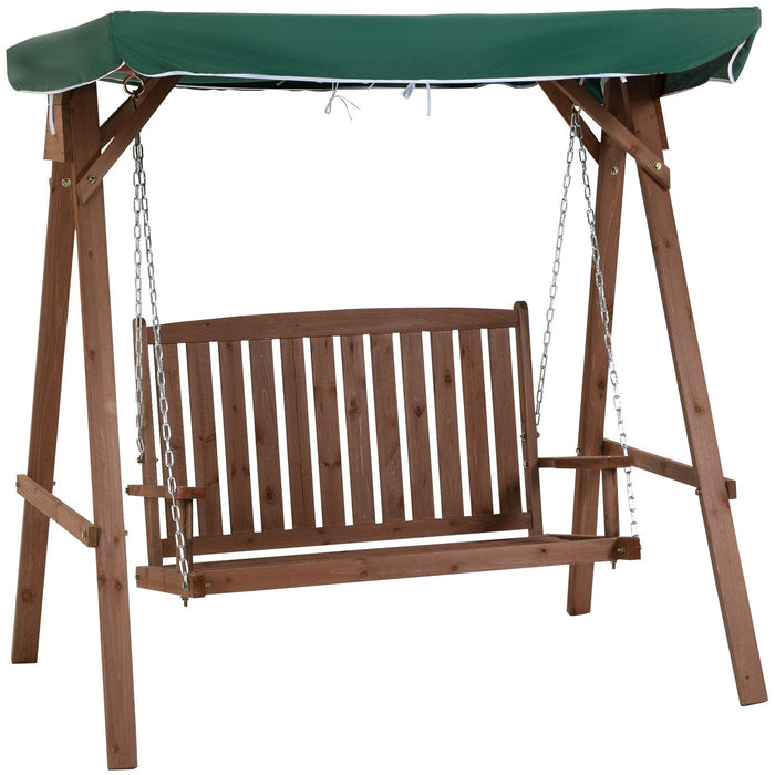 Fir Wood 2 Seater Garden Swing Chair With Canopy, Green