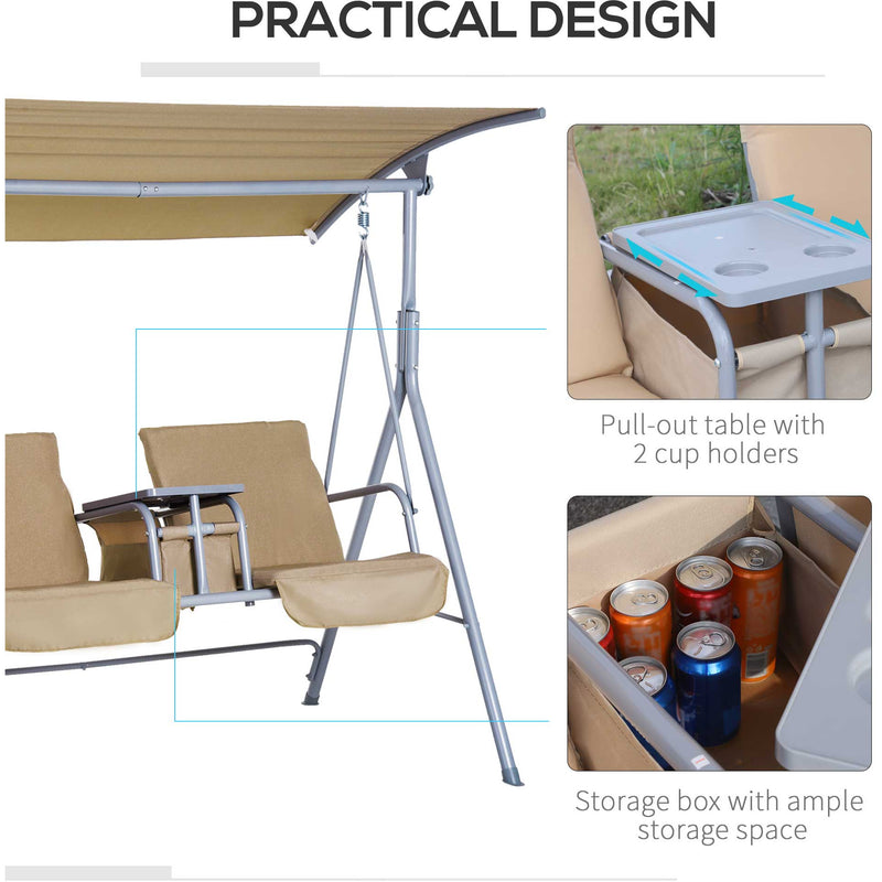 2 Seater Garden Swing Chair With Tilting Canopy & Storage Outsunny