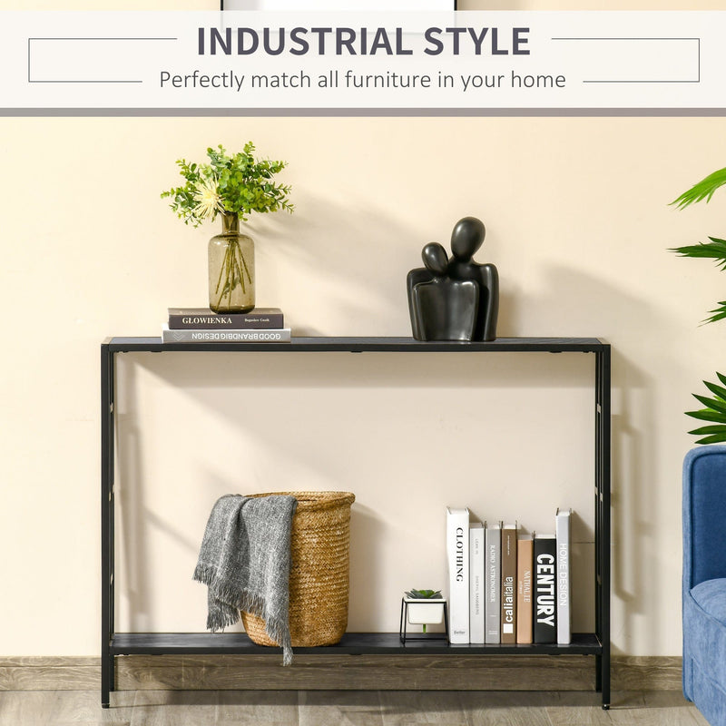 Industrial Console Table With Storage, Grey/Black