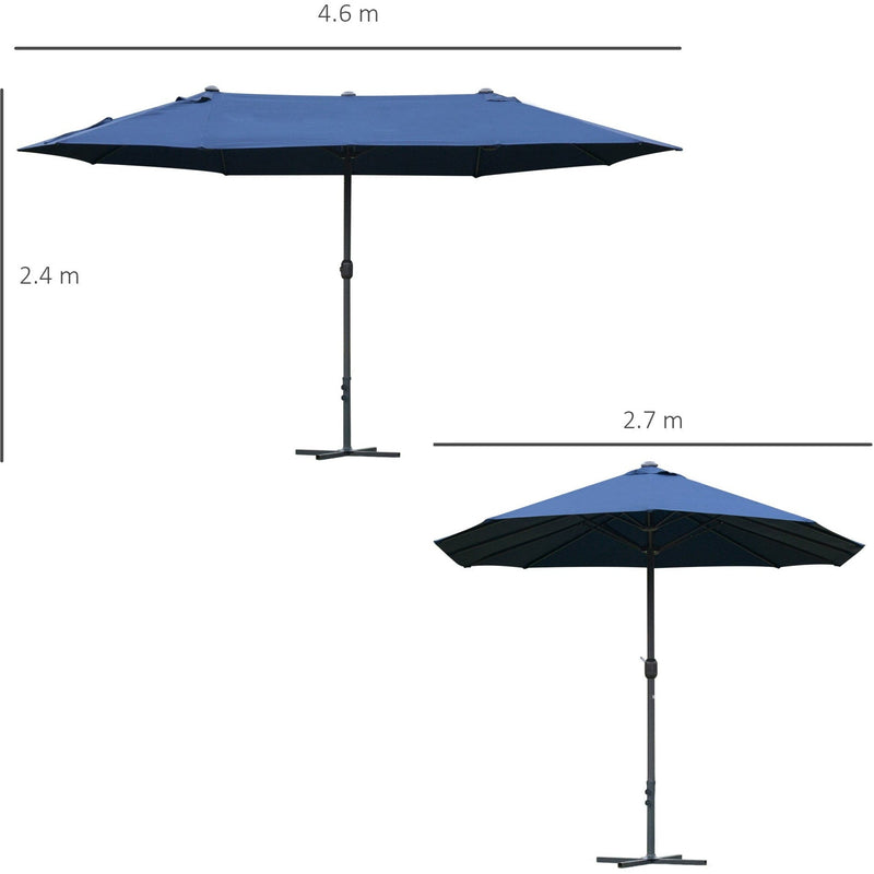4.6m Double Sided Parasol With Crank Handle, Cross Base