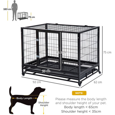 38" Medium Heavy Duty Dog Kennel with Wheels, Black Pawhut