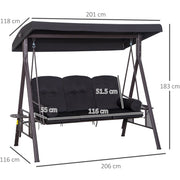 Black Outdoor Swing Chair With Canopy & Cup Trays Outsunny