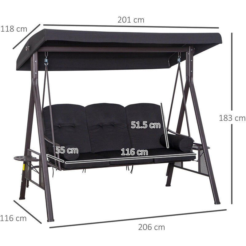 Black Outdoor Swing Chair With Canopy & Cup Trays Outsunny